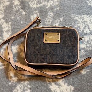 Michael Kors Dark Brown and Tan Crossbody Bag